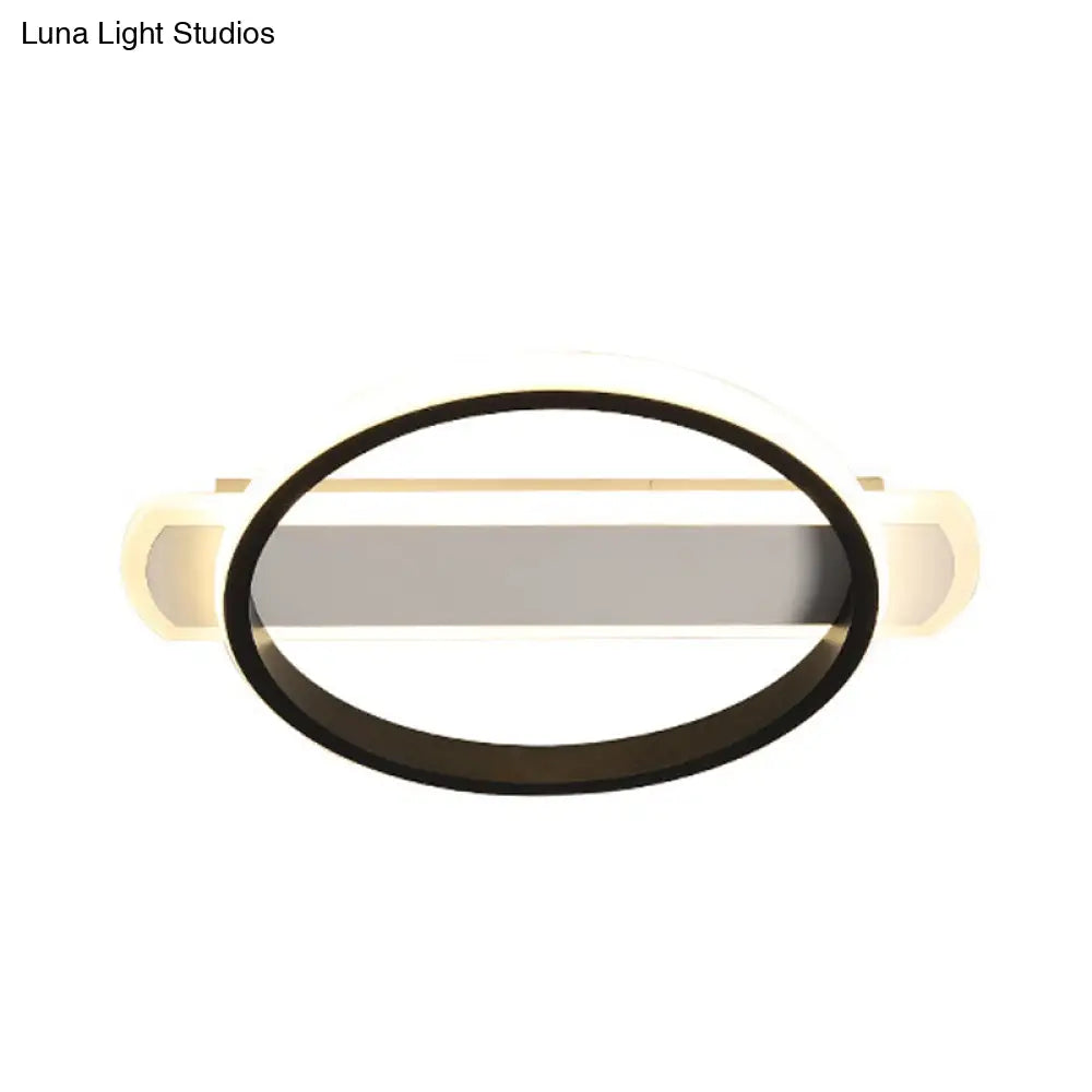 Minimalist Led Flush Mount Ceiling Light In Black/White With Arc Rectangular Canopy And Warm/White