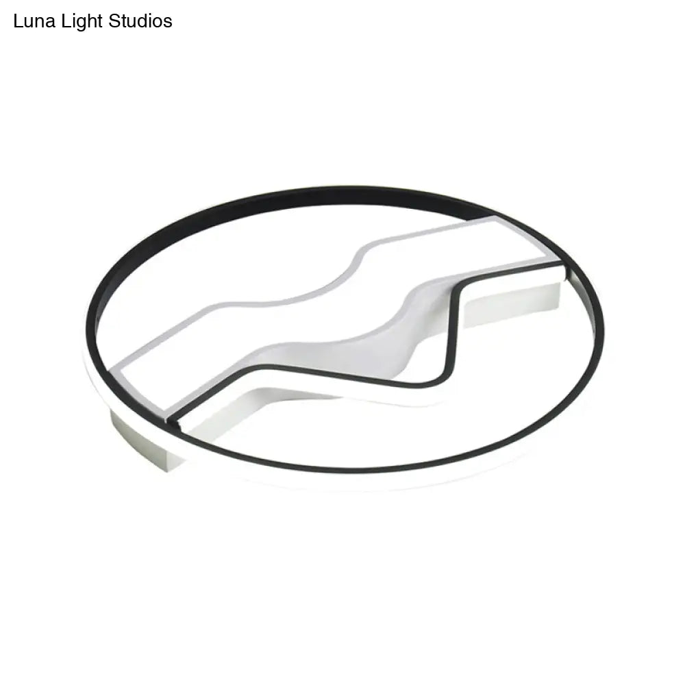 Minimalist Led Restaurant Ceiling Lamp: Round Metallic Shade 16’/19.5’ Wide Flush Mount Black