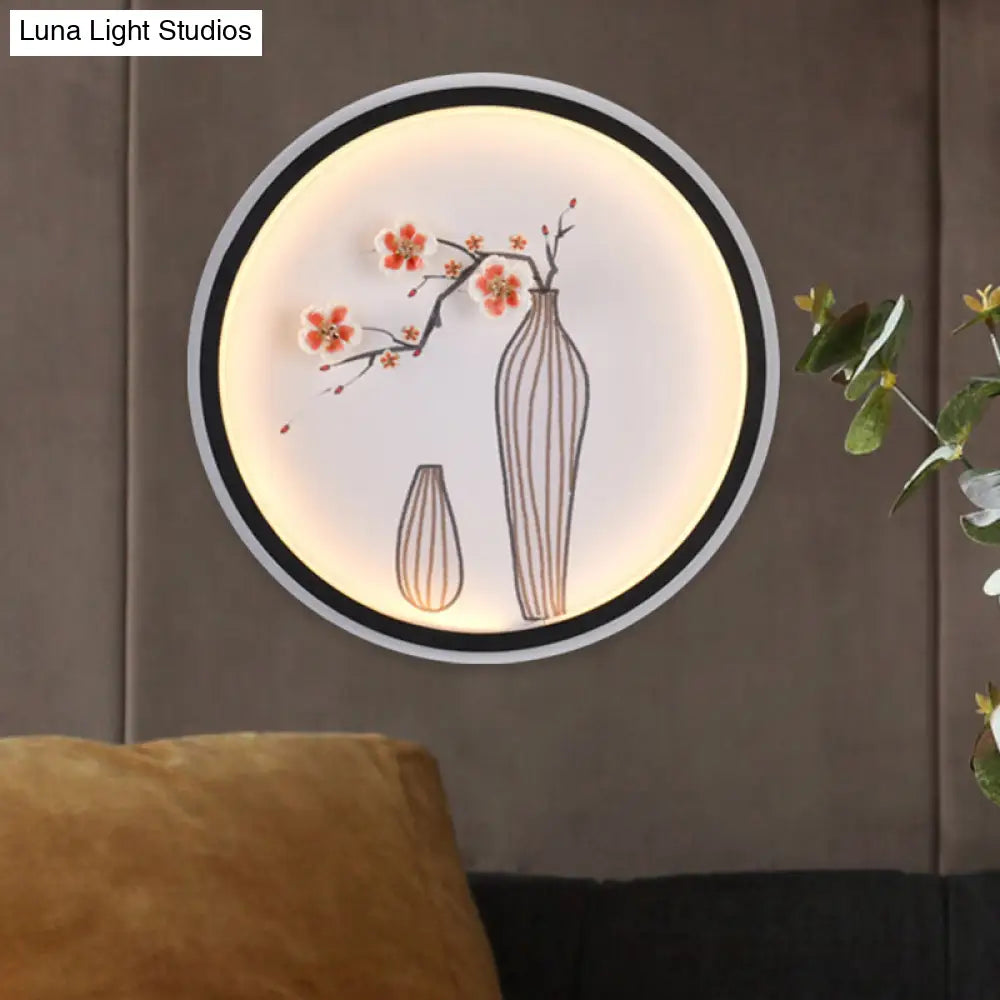 Minimalist Led Wall Lamp In Black With Plum And Vase Dining Room Mural Design