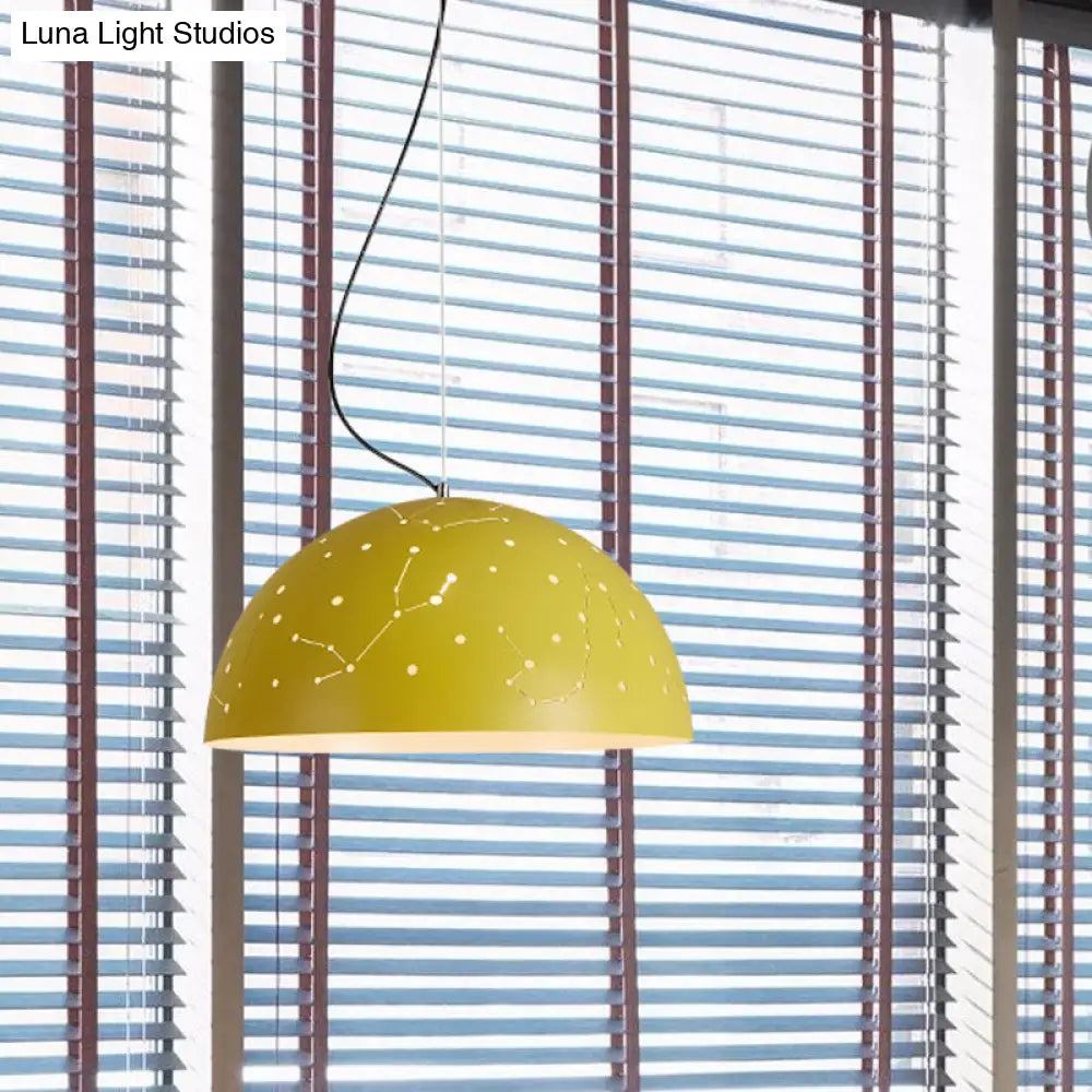 Minimalist Metal Hanging Ceiling Light - 1-Light Semisphere Pendant Lamp Blue/Green/Yellow