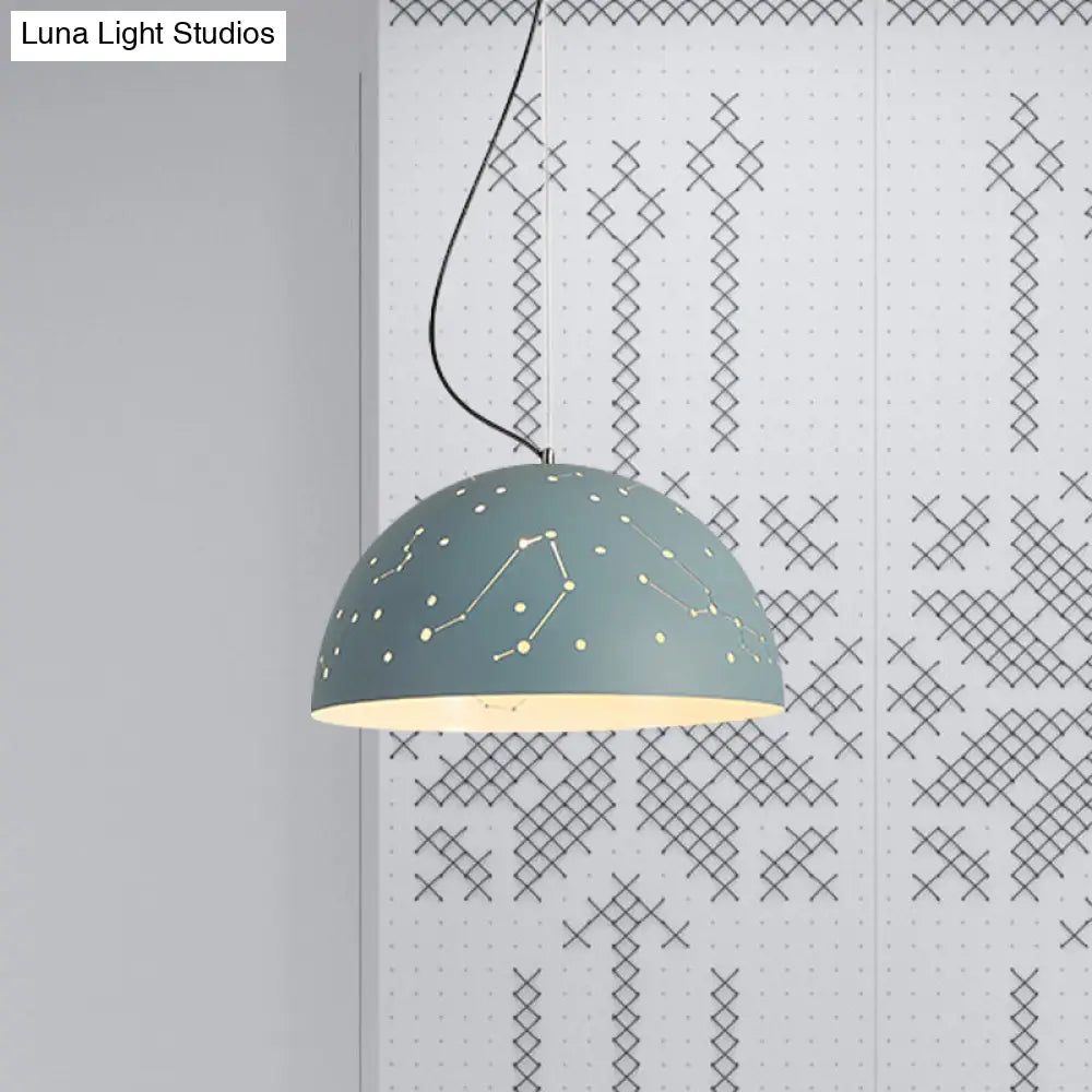 Minimalist Metal Hanging Ceiling Light - 1-Light Semisphere Pendant Lamp Blue/Green/Yellow