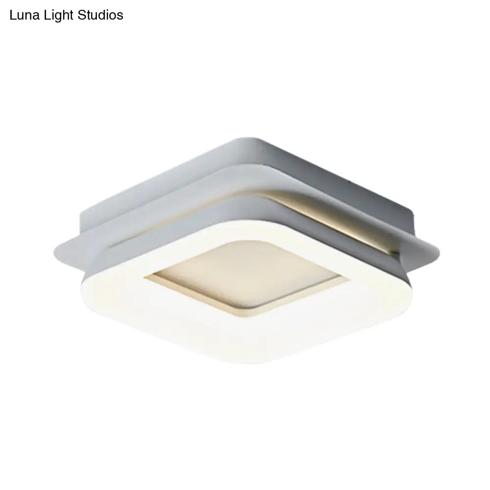 Minimalist Metal Led Ceiling Pendant Light - White Round/Square Flush Mount For Bedroom In