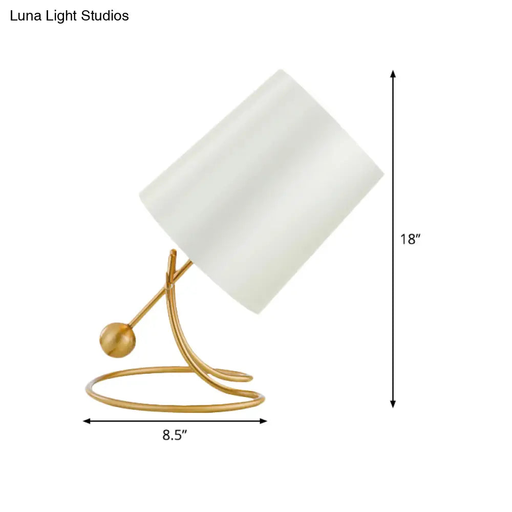 Minimalist Metal Nightstand Lamp - Barrel Fabric White Table Lighting For Living Room