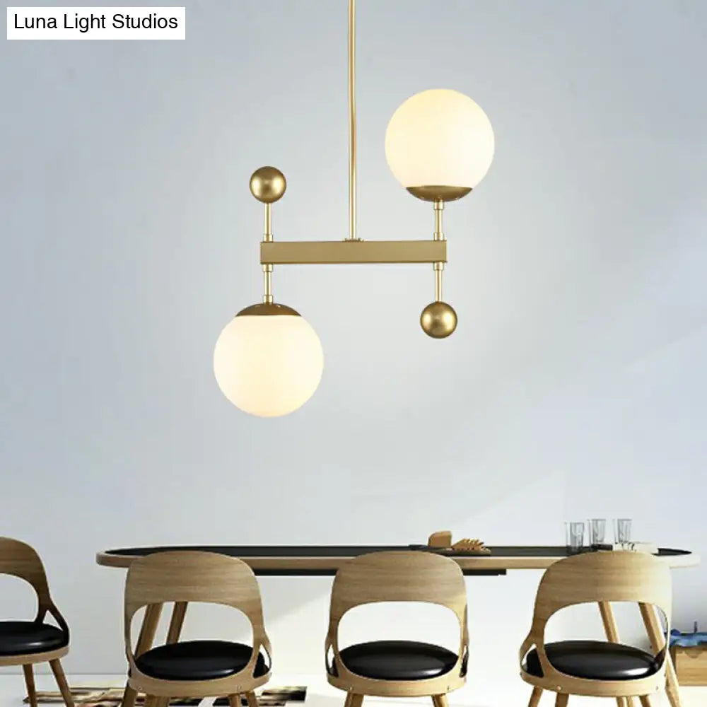 Minimalist Opaline Glass Pendant Chandelier - 2-Head Spherical Light For Dining Room