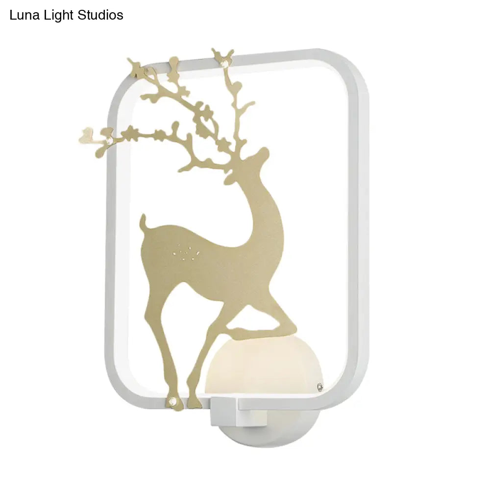 Minimalist Rectangle Metal Wall Mural Led Mount Lamp - Black/White With Elk Deer Pattern Warm/White