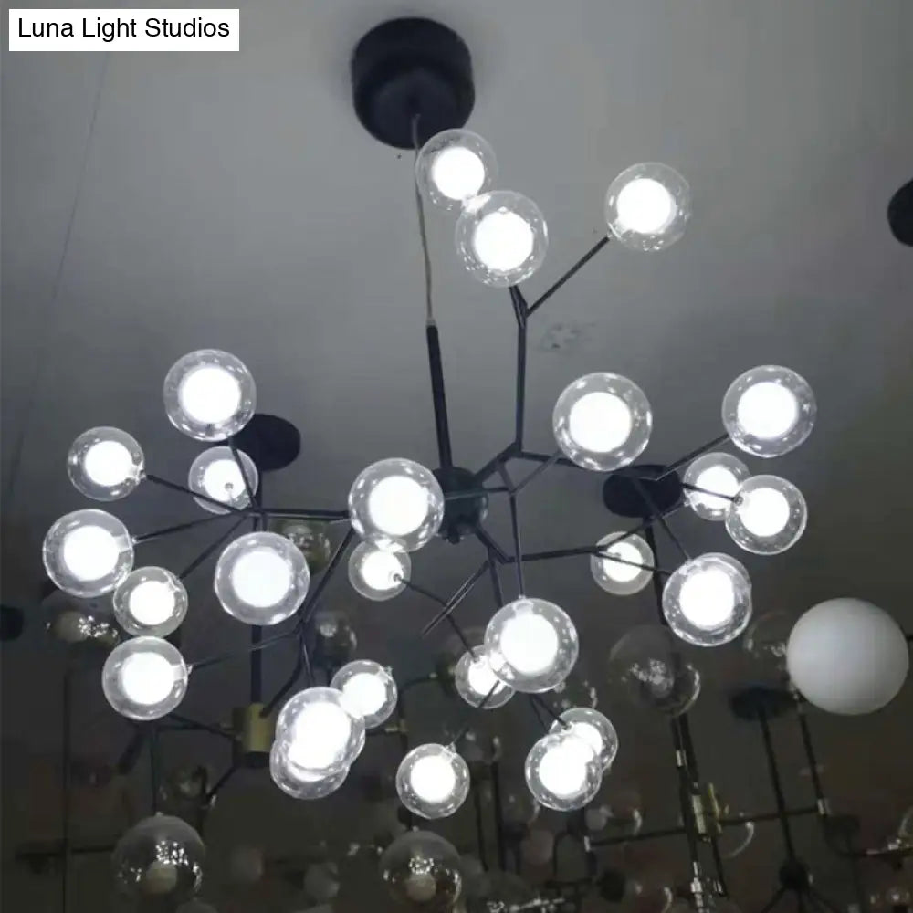 Minimalist Round Black Glass Chandelier Led Pendant Light For Dining Room