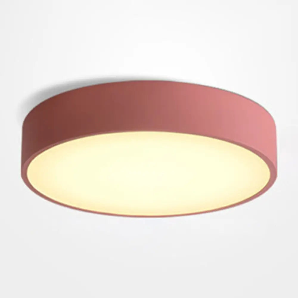 Minimalist Round Flush Mount Ceiling Lighting Fixture - 1 Light Aluminum Red / 12’
