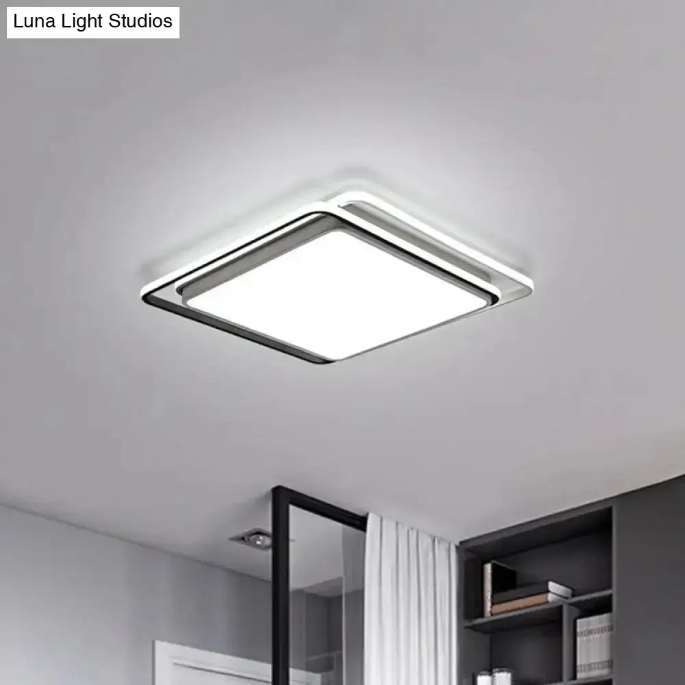 Minimalist Square Acrylic Led Ceiling Flush Mount Light Fixture In Black/White - Warm/White/3 Color