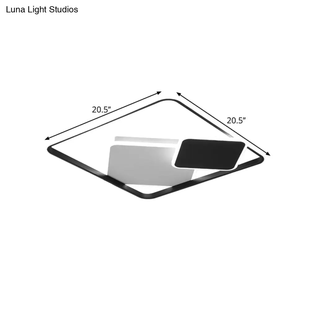 Minimalist Square Metal Led Flush Mount Light In Black 16.5’/20.5’ Wide - Customizable 7 Days