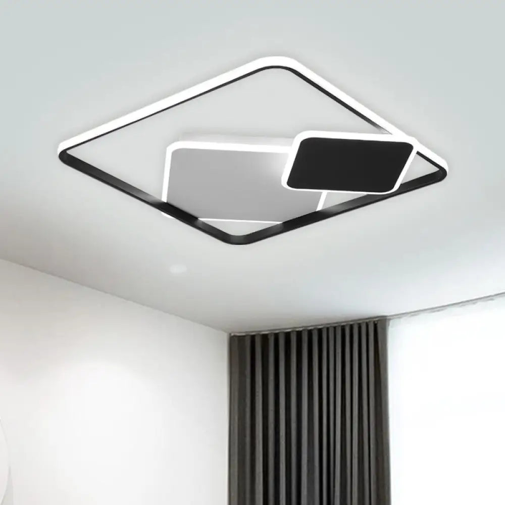 Minimalist Square Metal Led Flush Mount Light In Black 16.5’/20.5’ Wide - Customizable 7 Days /