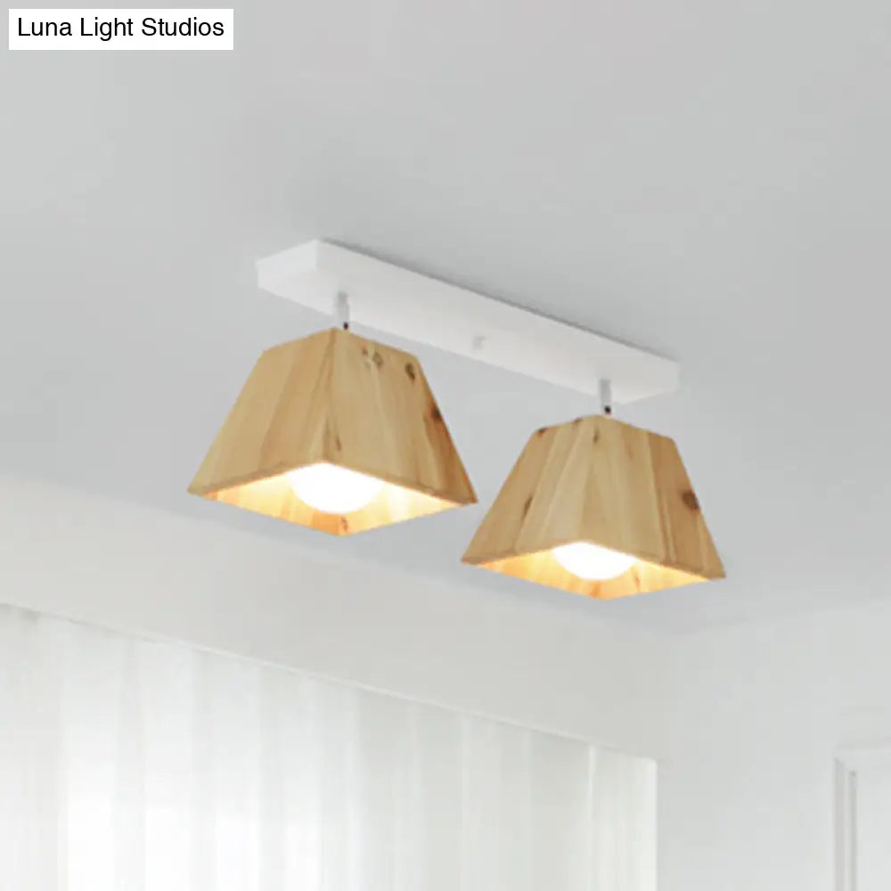 Minimalist Square Wooden White Ceiling Flush Mount Light Fixture