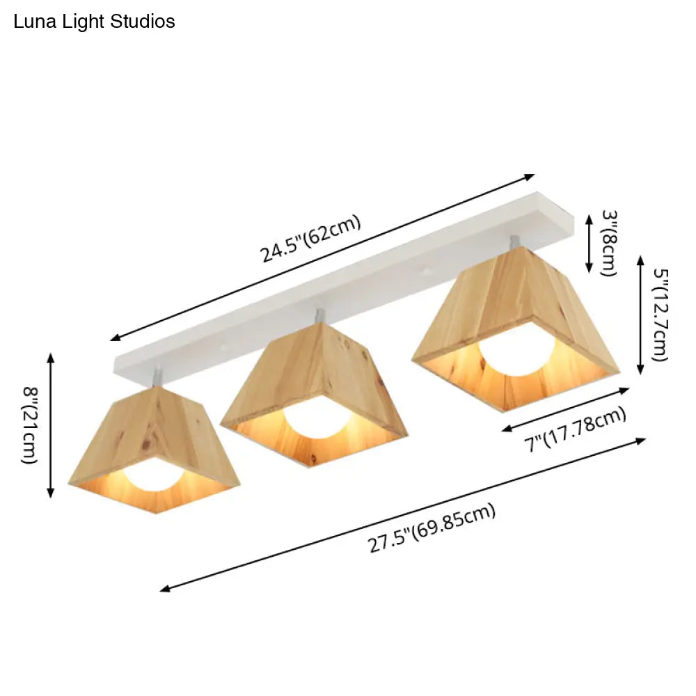 Minimalist Square Wooden White Ceiling Flush Mount Light Fixture