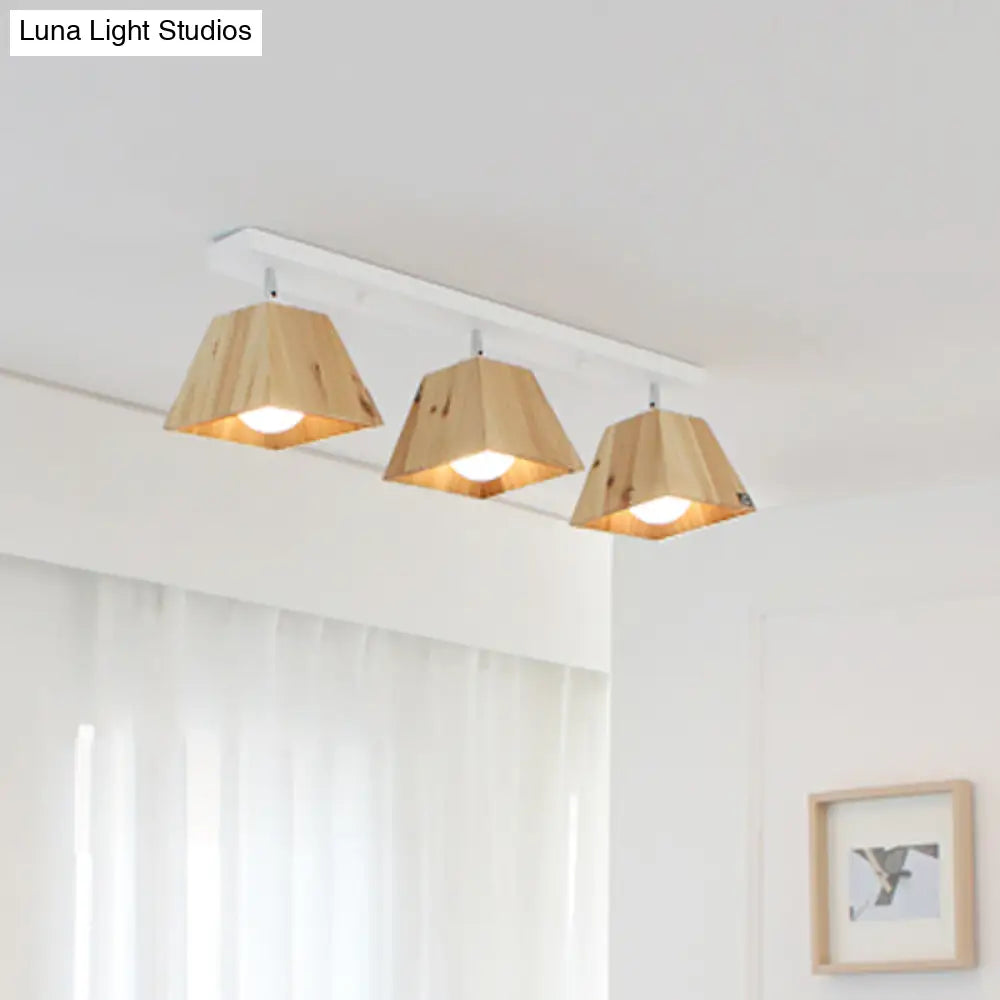 Minimalist Square Wooden White Ceiling Flush Mount Light Fixture