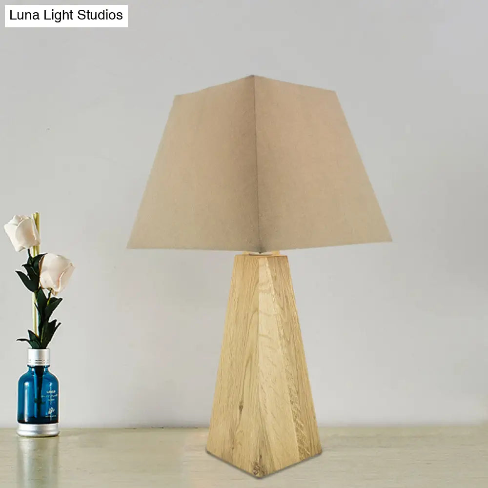 Minimalist Taupe/White Pagoda Table Lamp With Pyramidal Wood Pedestal