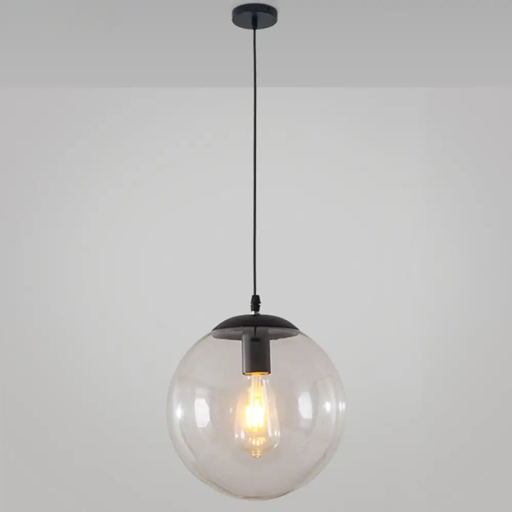 Minimalist Transparent Glass Ball Pendant Light With 39’ Hanging Wire Black / 14’