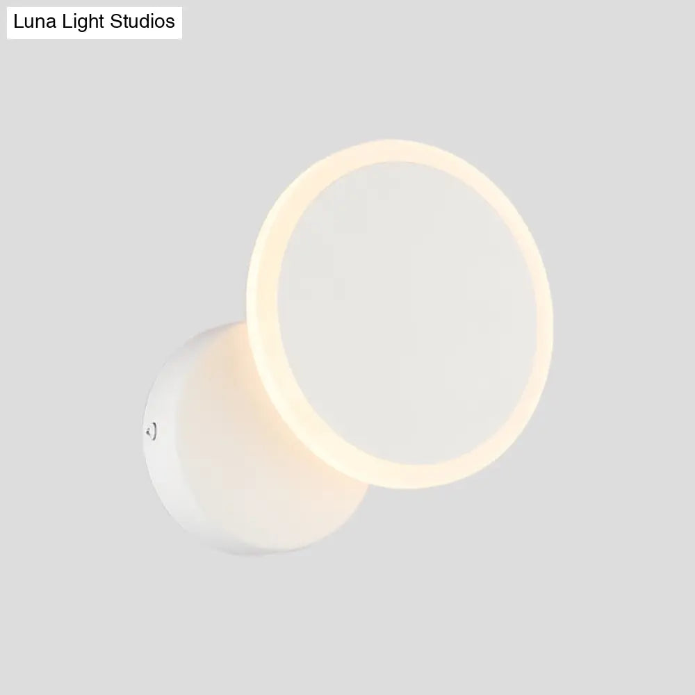 Minimalist White/Black Round Led Wall Sconce With Warm/White Light - Acrylic Mounted Lamp Fixture