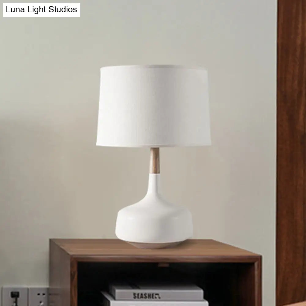Minimalist White Drum Table Lamp With Fabric Shade - Perfect For Bedroom Desk