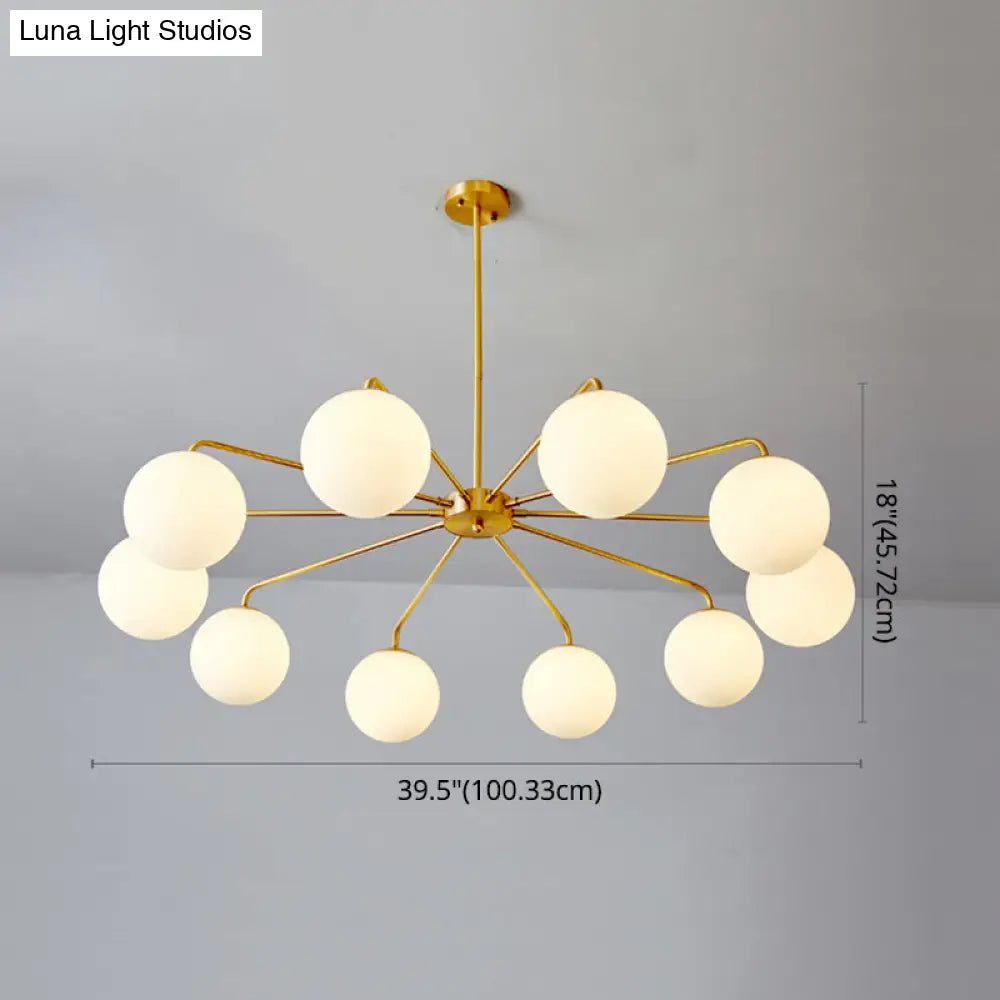 Minimalist White Glass Chandelier - Sleek Spherical Ceiling Light For Living Room