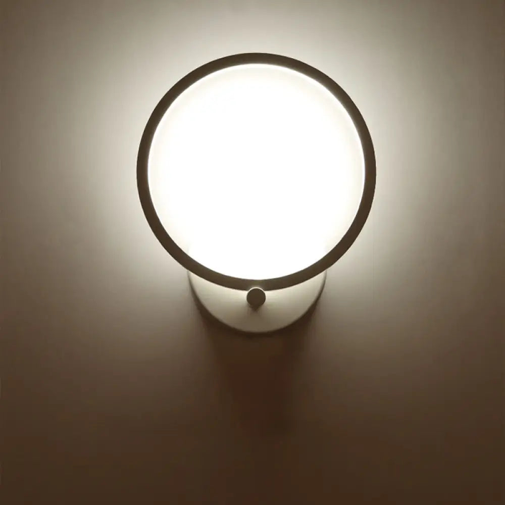 Minimalist White Led Circle Sconce Light Fixture With Acrylic Wall Mount - Warm/White For Corridor