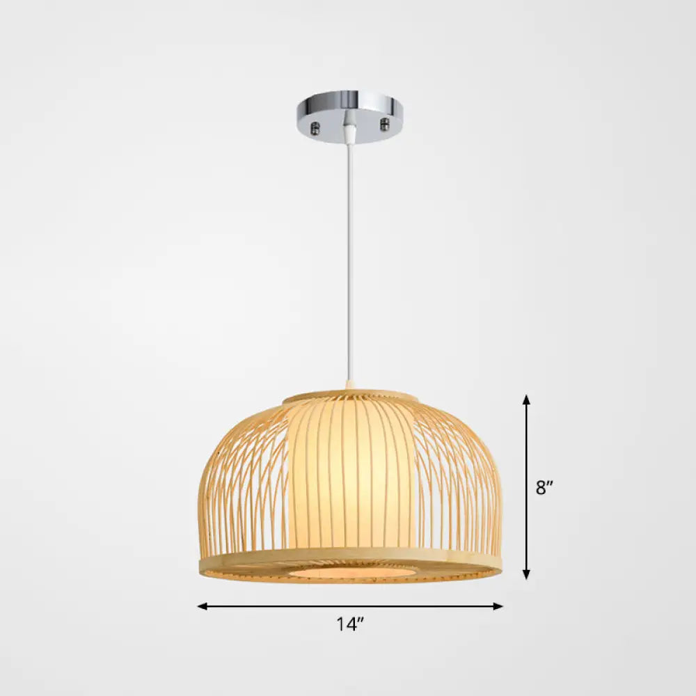Minimalist Wood Pendant Light With Bamboo Shade - Restaurant Hanging Lighting / 14
