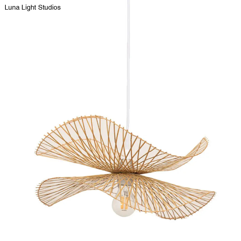 Minimalist Wooden Pendant Lamp With Bamboo Ruffle Shade For Hallways