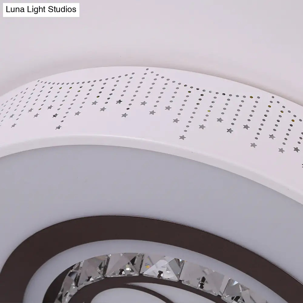 Minimalistic Acrylic Flush Mount Led Ceiling Light For White Bedroom With Crystal Drops & Choice Of