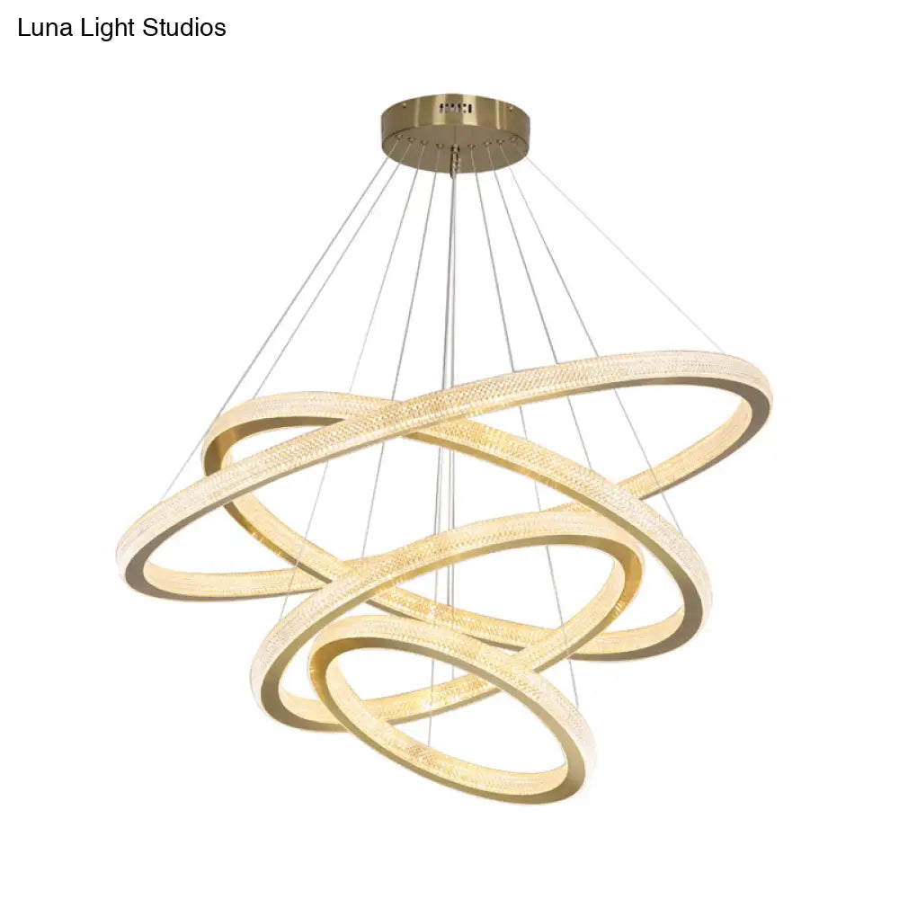 Minimalistic Brass Led Chandelier Light With Acrylic Suspension - 1/3/4-Tier Circle Design
