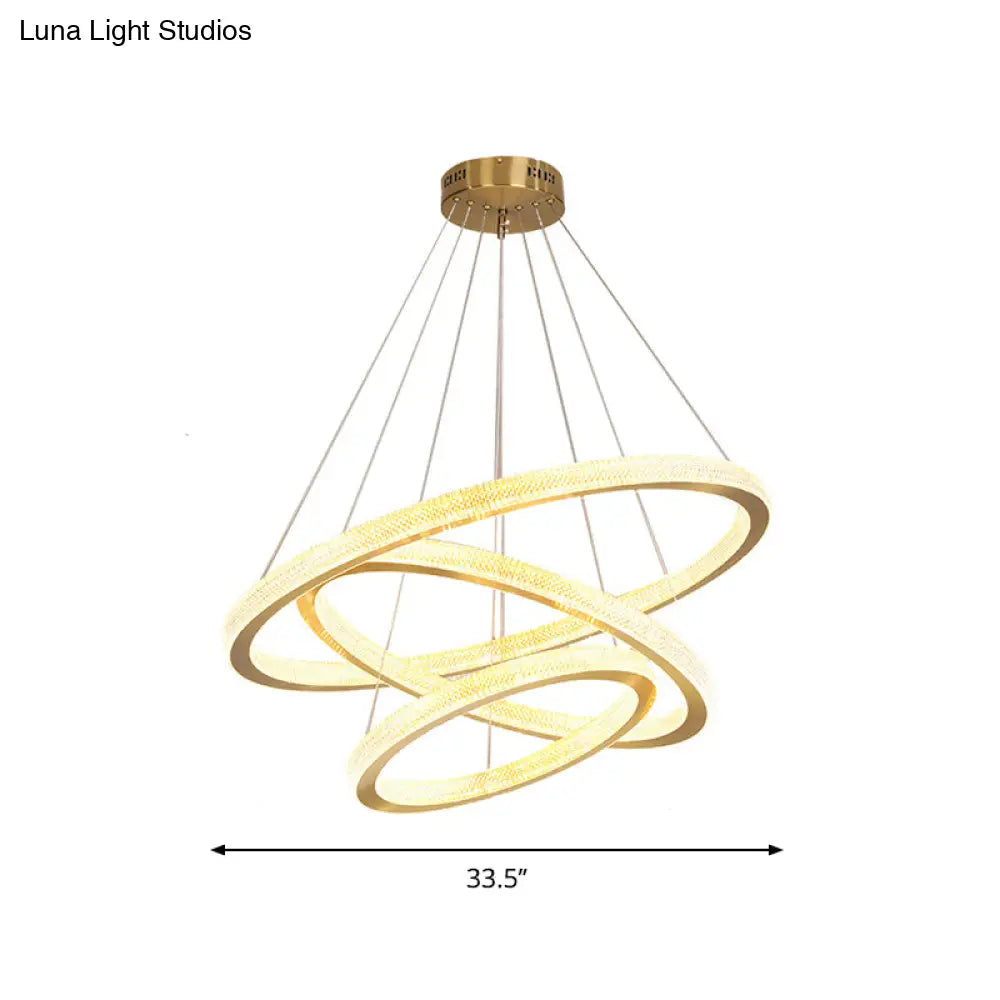 Minimalistic Brass Led Chandelier Light With Acrylic Suspension - 1/3/4-Tier Circle Design
