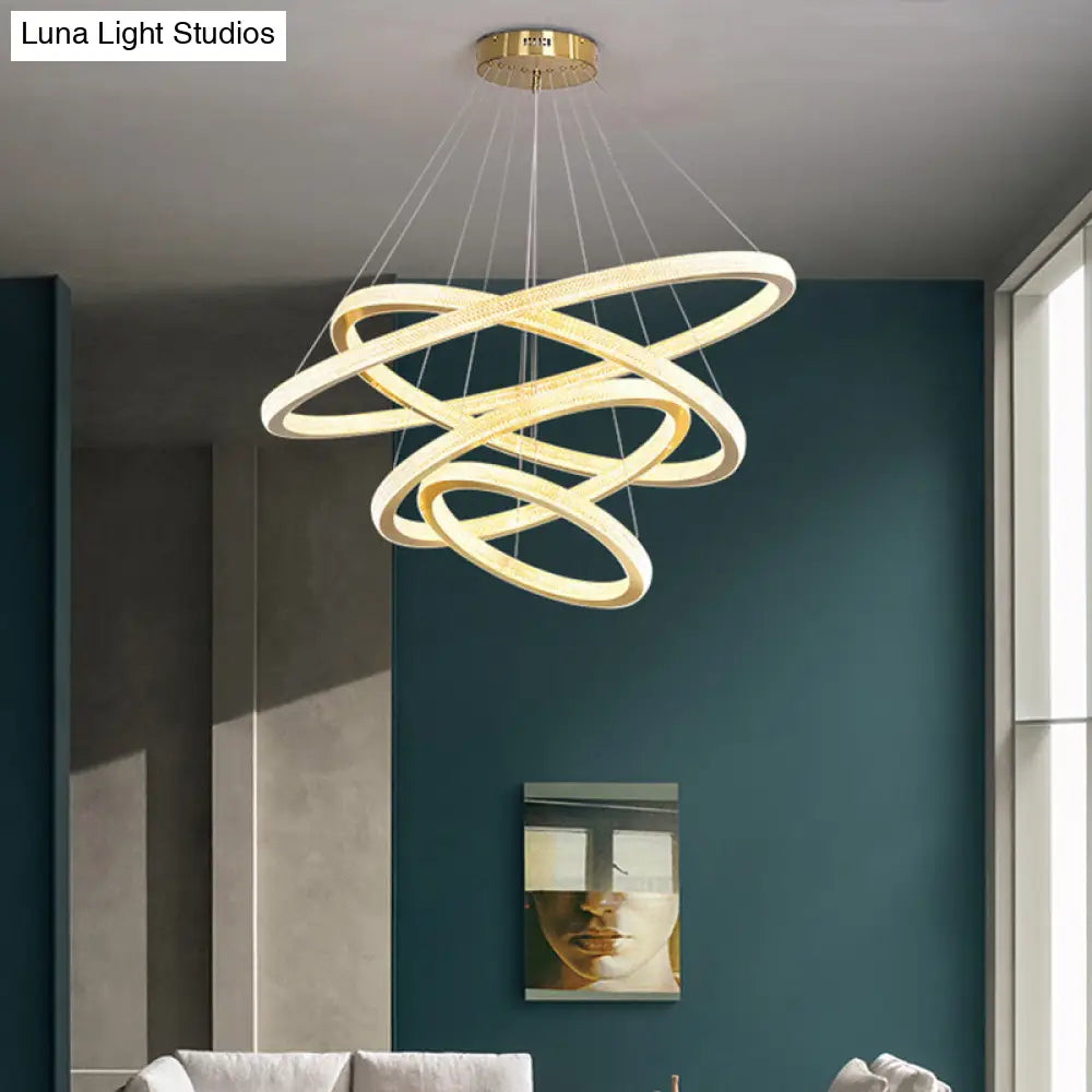 Minimalistic Brass Led Chandelier Light With Acrylic Suspension - 1/3/4-Tier Circle Design