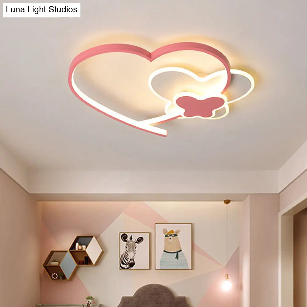 Minimalistic Pink Led Flushmount Ceiling Light With Loving Heart Frame - Bedroom Lighting Fixture