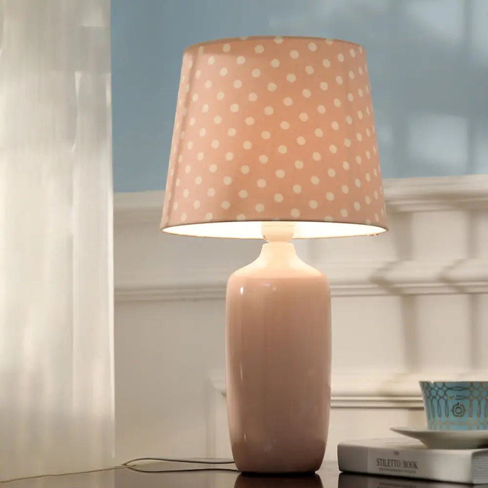 Modern 1-Head Bedroom Night Table Light With Tapered Fabric Shade Vibrant Pink/Blue/Green Finish