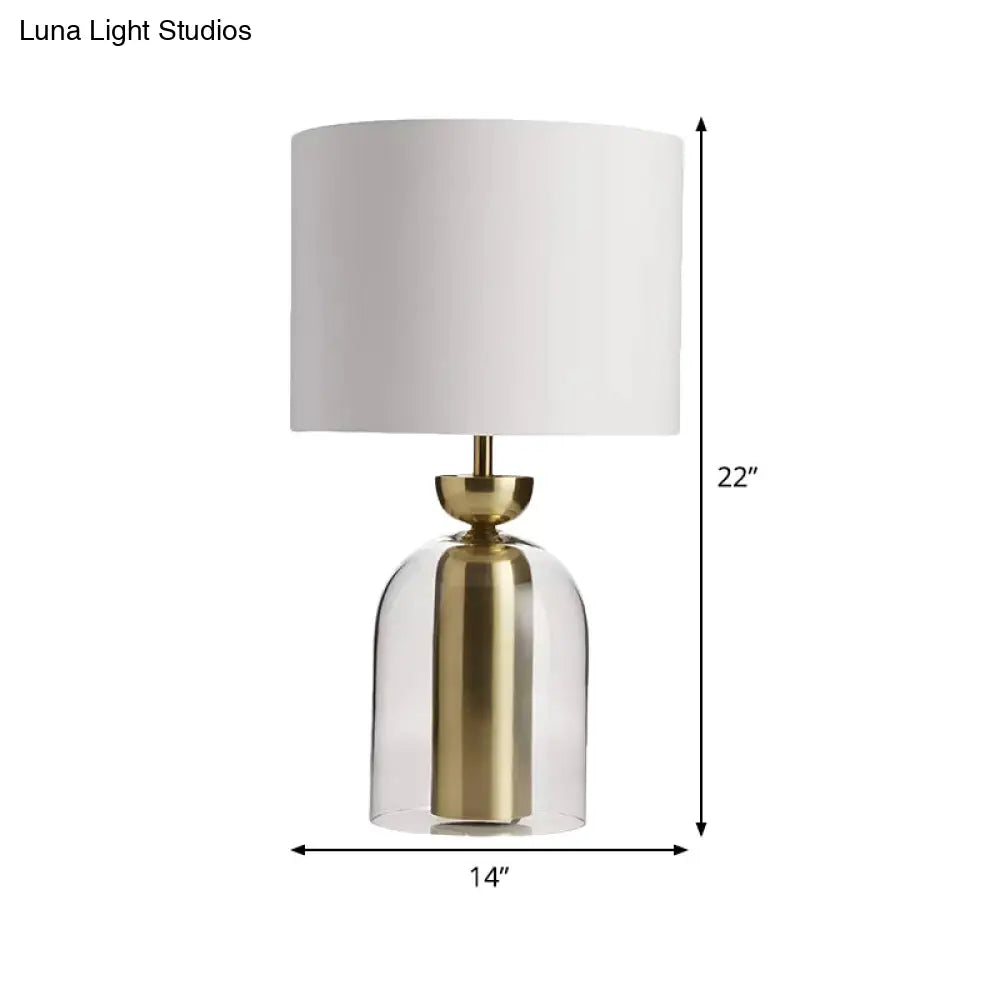 Modern 1-Light White Drum Nightstand Lamp With Fabric Shade - Perfect For Reading