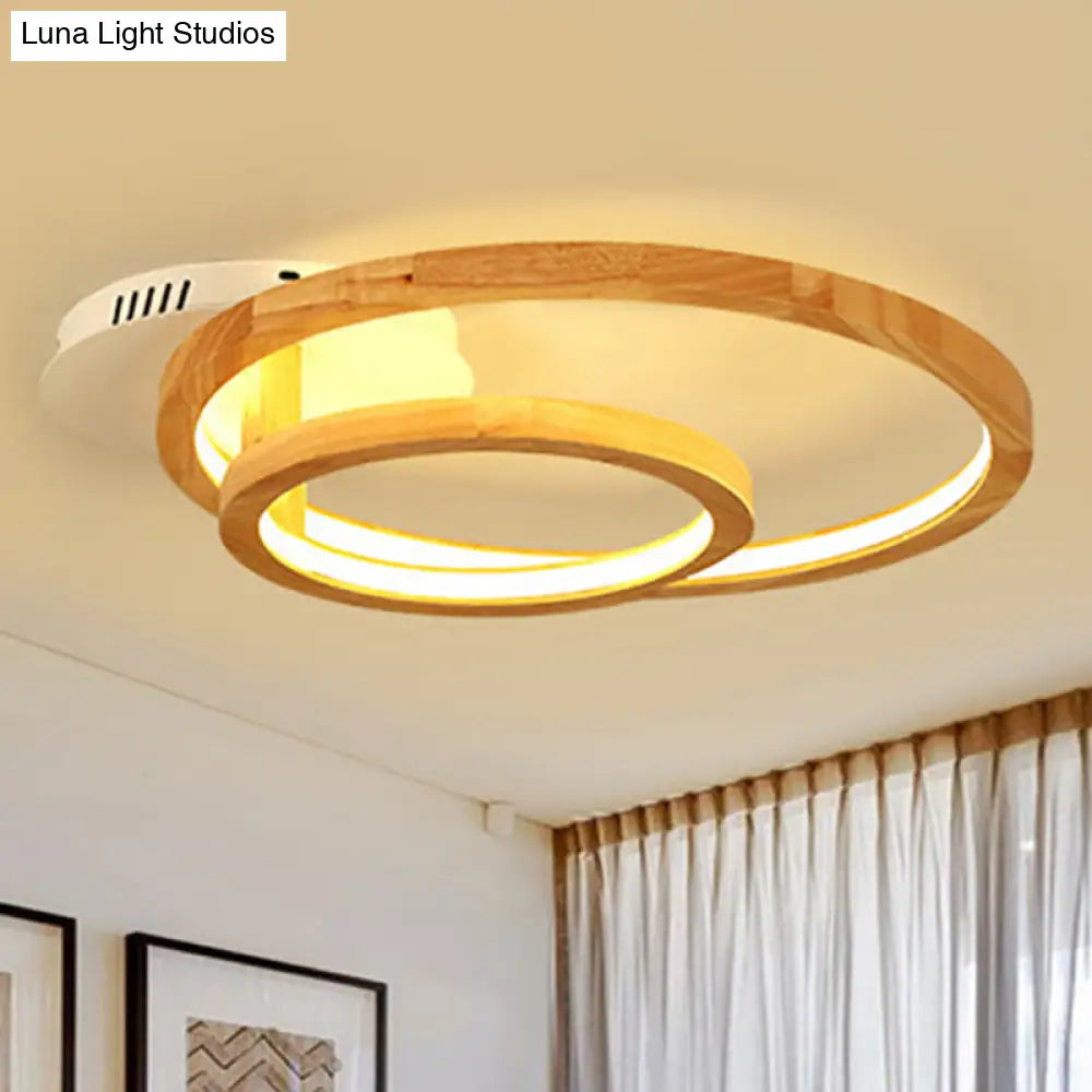 Modern 2 - Tier Ring Wood Led Brown Semi Flush Mount For Warm Bedroom Light - 18.5’/23’ Wide