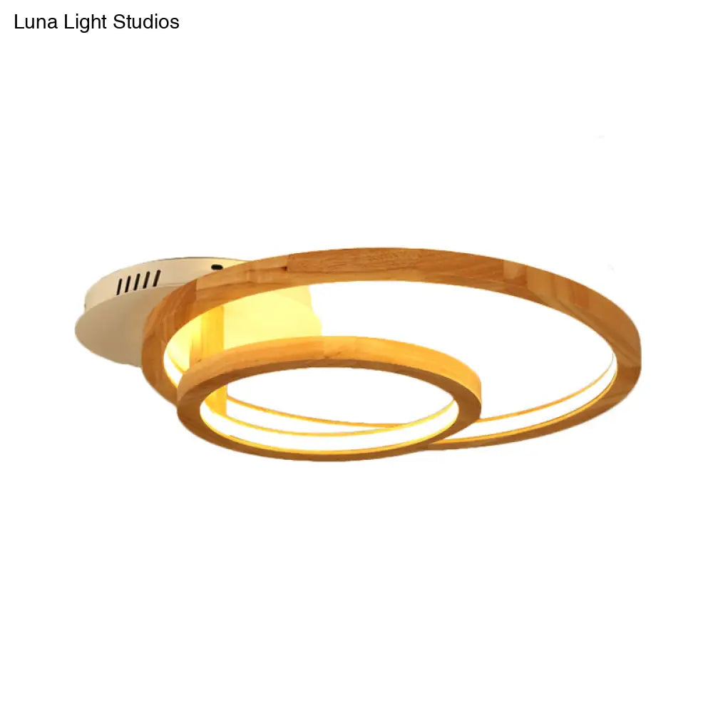 Modern 2 - Tier Ring Wood Led Brown Semi Flush Mount For Warm Bedroom Light - 18.5’/23’ Wide