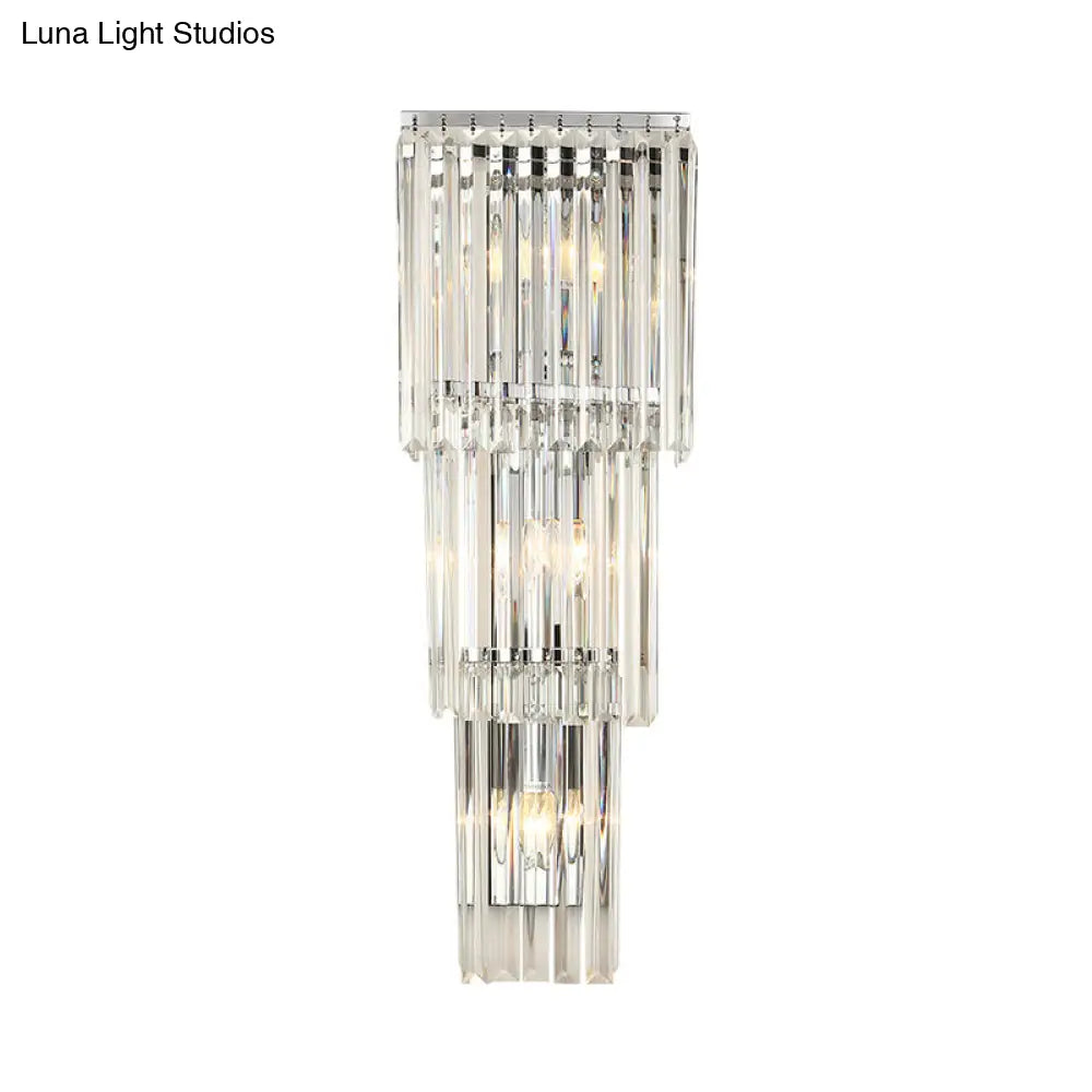 Modern 3-Head Wall Sconce Light With Clear Glass Shades - Stylish Prismatic Design Mounted Lamp