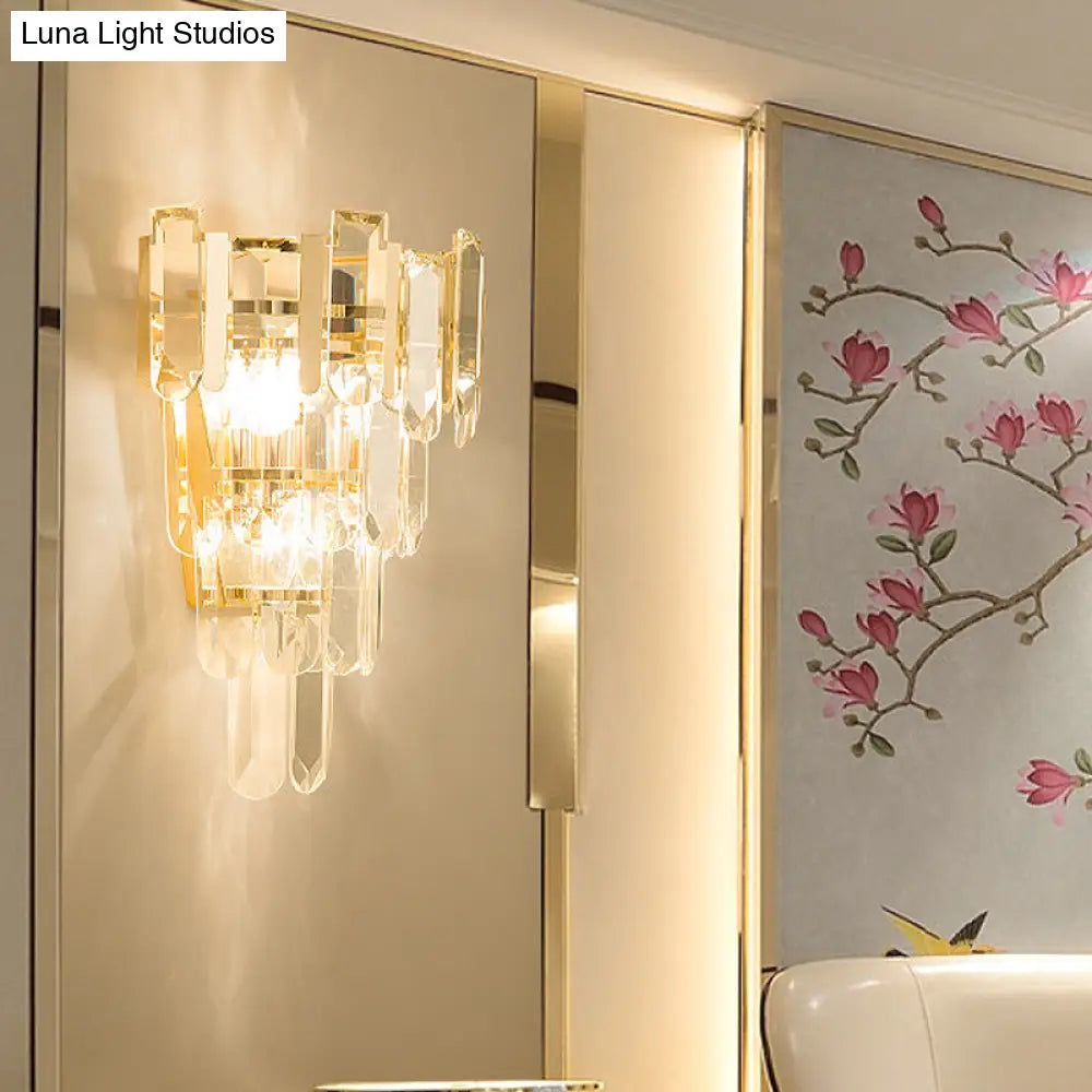 Modern 3-Headed Crystal Wall Sconce With Gold 4-Layer Mount