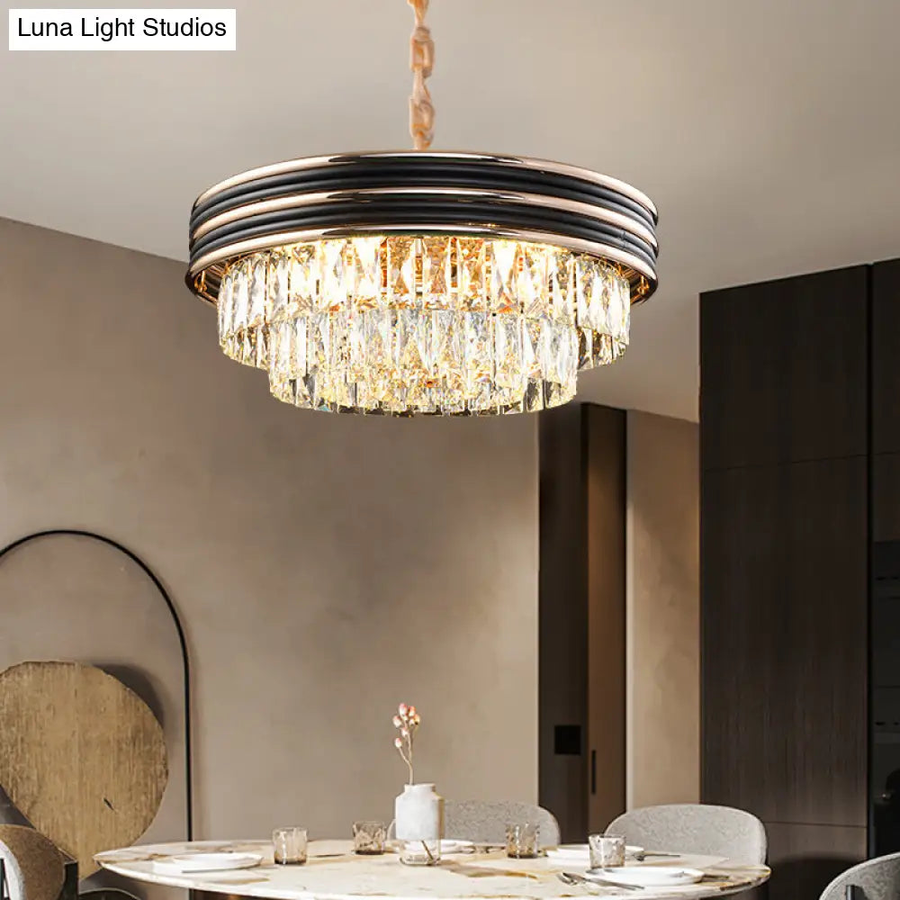 Modern 3-Tier Round Crystal Chandelier - Black 9/11 Heads 18’’/21.5’’ Wide Pendant Light