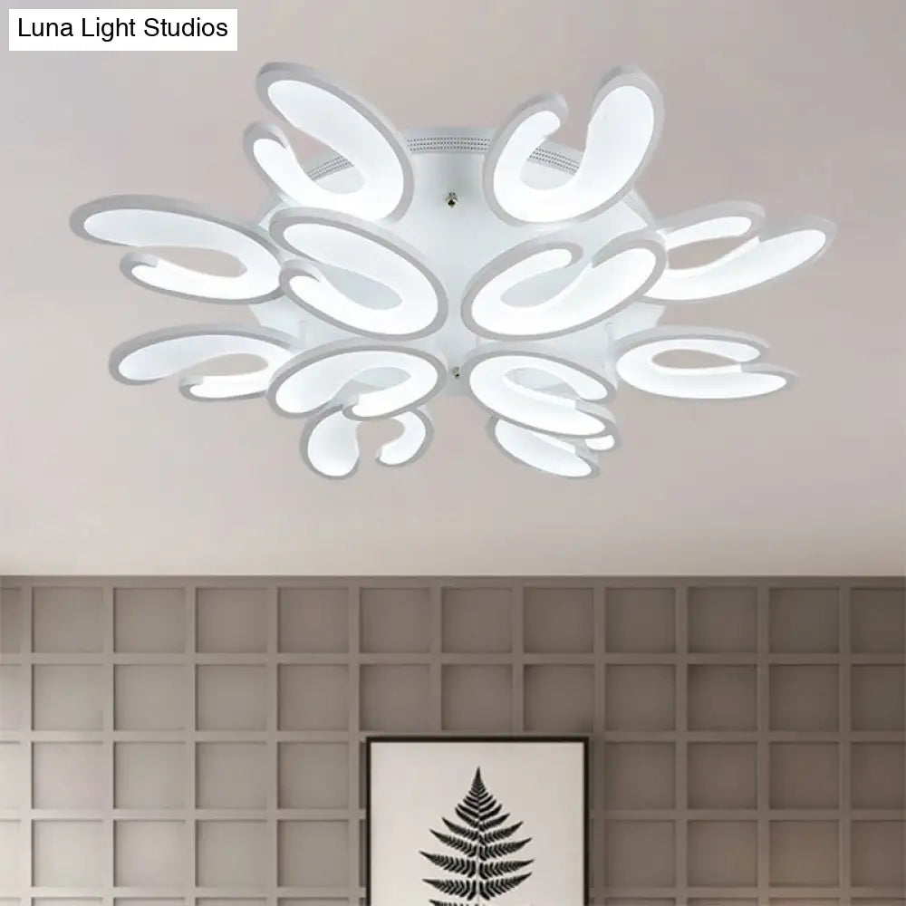 Modern 4/6/9 - Head U - Shaped Acrylic Shade Flush Mount Ceiling Light In White – Warm/White/Natural