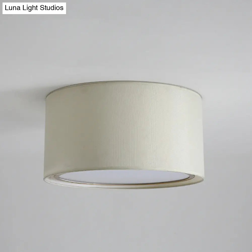 Modern 4-Light 2-Shade Fabric Drum Flush Mount Ceiling Fixture For Bedroom In White