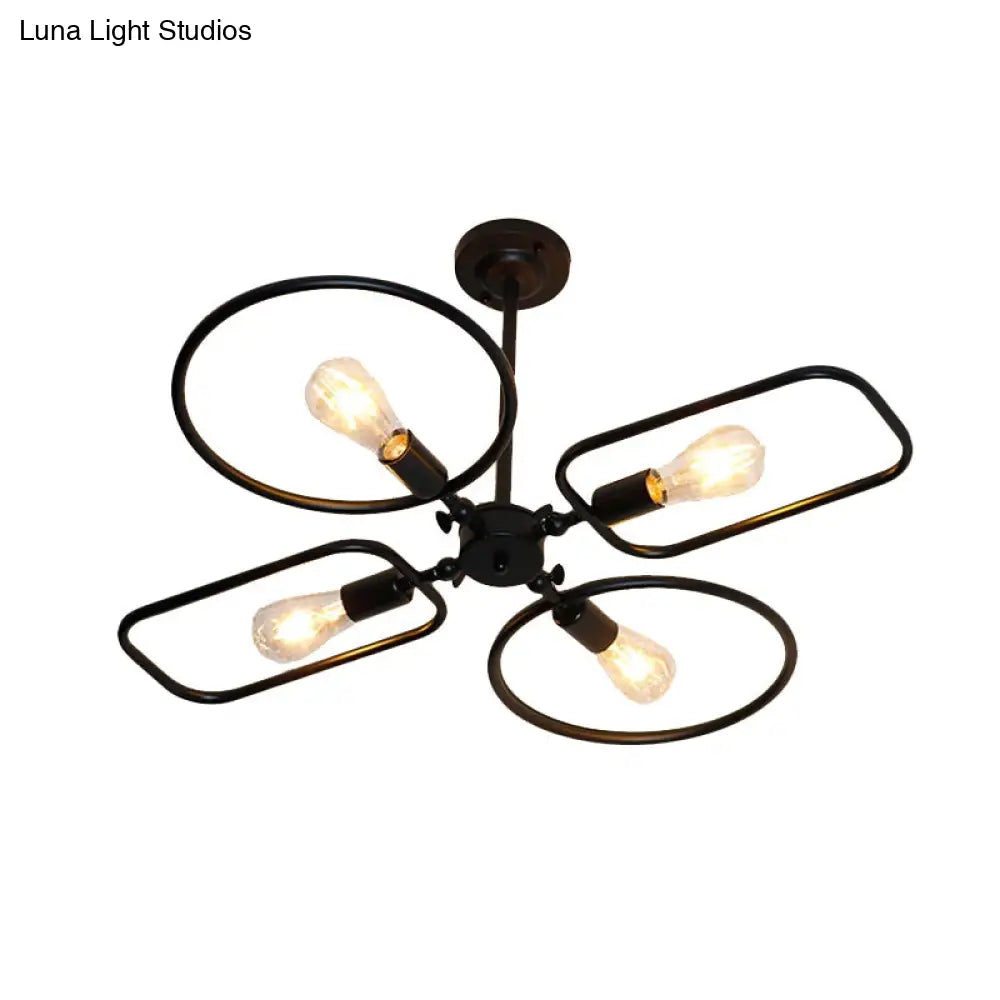 Modern 4-Light Black Metal Ceiling Mount Lamp For Living Room