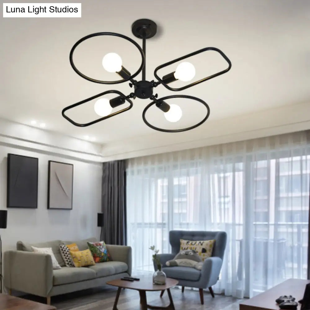 Modern 4-Light Black Metal Ceiling Mount Lamp For Living Room