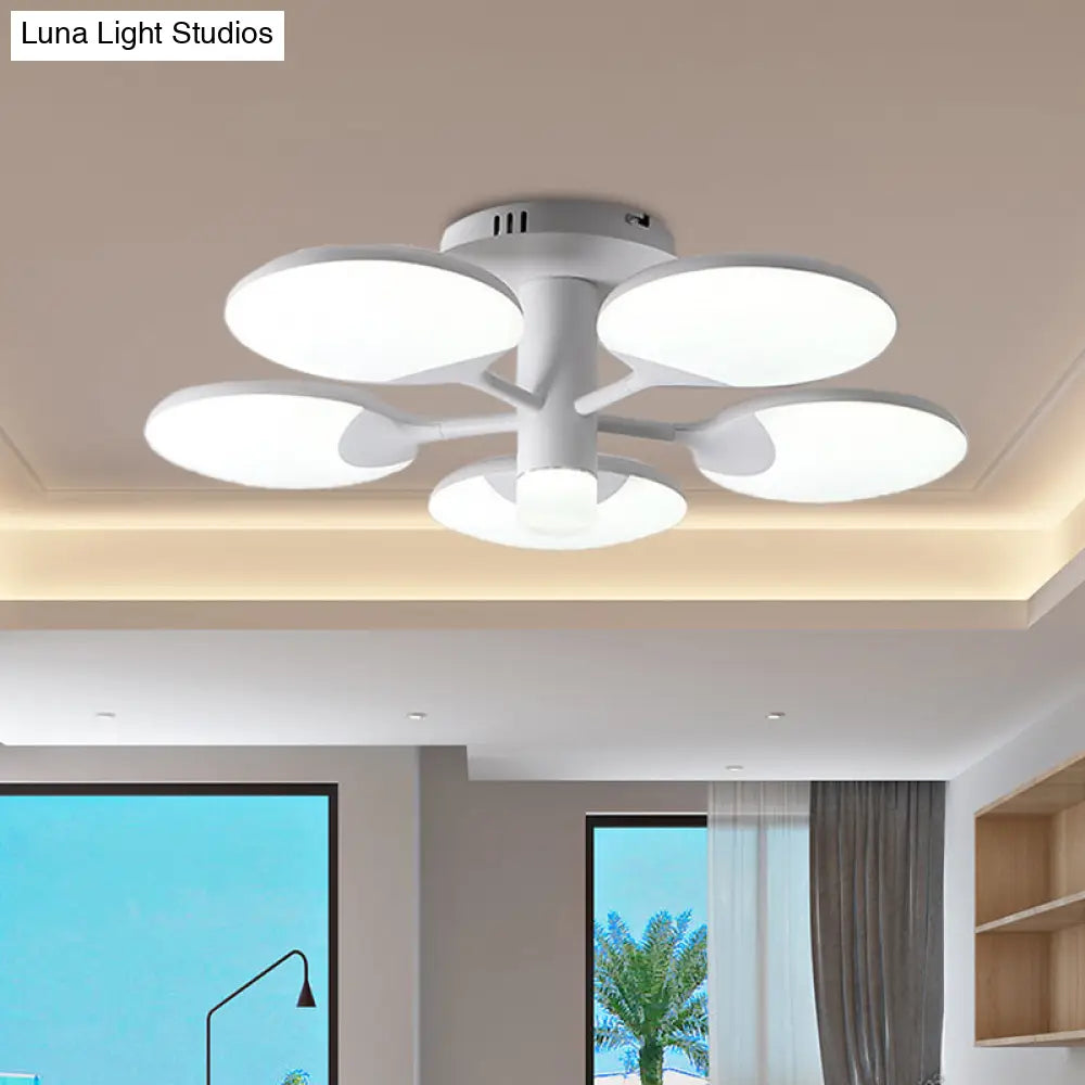Modern 5 - Light Flush Led Ceiling Fixture With Acrylic Shade - White Table Tennis Theme
