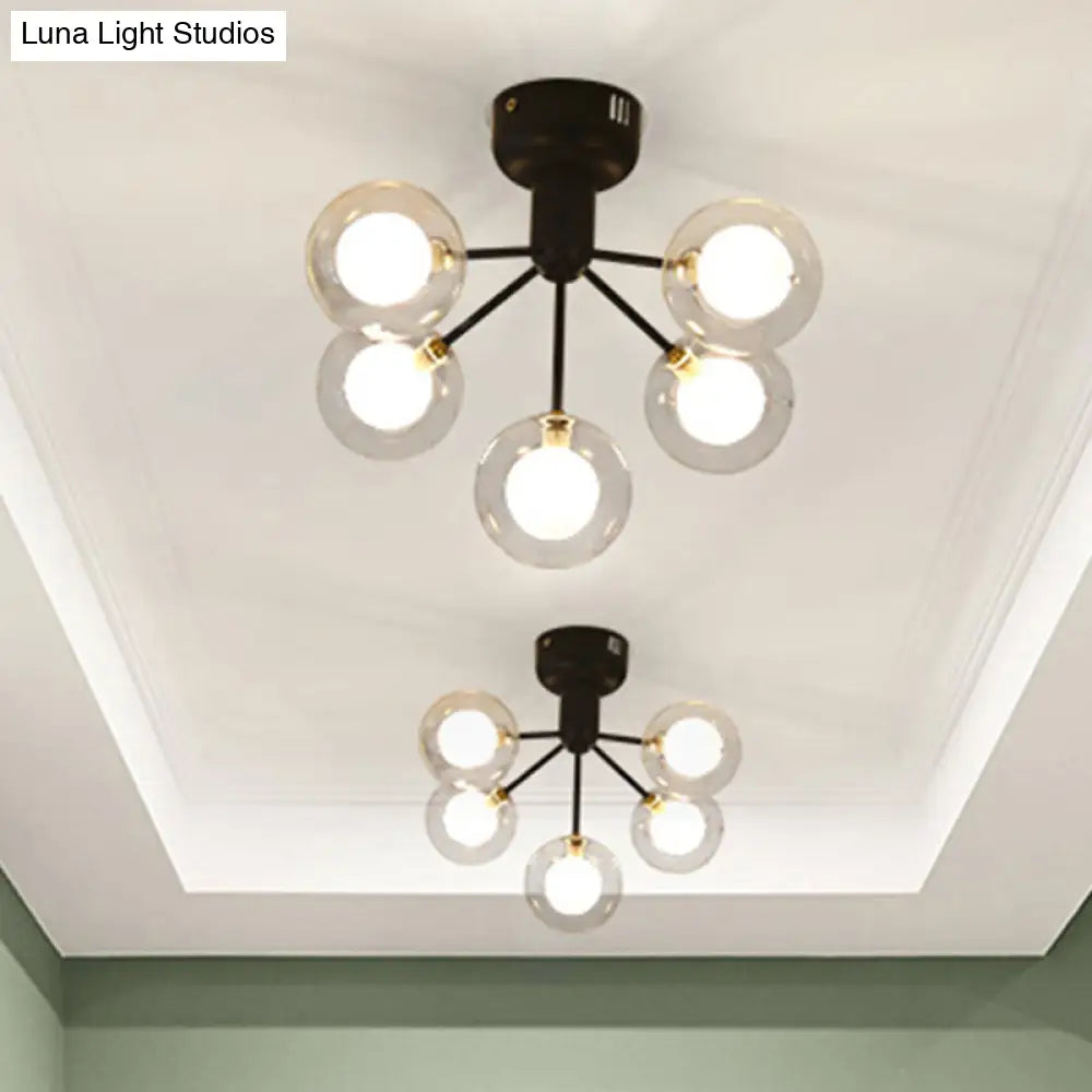 Modern 5 - Light Glass Semi - Flush Ceiling Lamp For Foyer And Hallway
