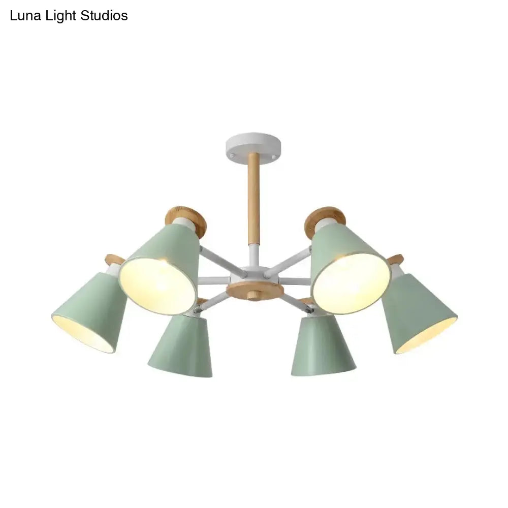 Modern 6-Light Rotatable Metal Cone Chandelier - Stylish Macaron Loft Hanging Light For Living Room
