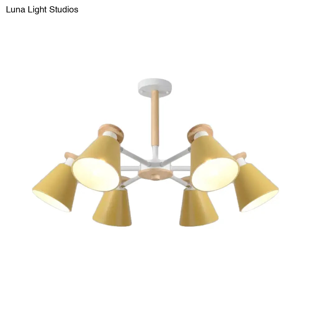 Modern 6-Light Rotatable Metal Cone Chandelier - Stylish Macaron Loft Hanging Light For Living Room