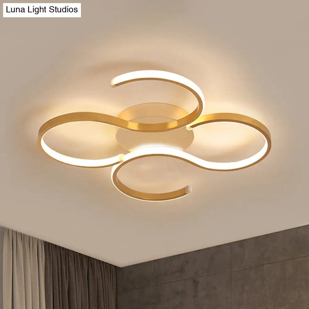 Modern Acrylic Gold Led Ceiling Light With Double S-Shape Flush Mount - Warm/White