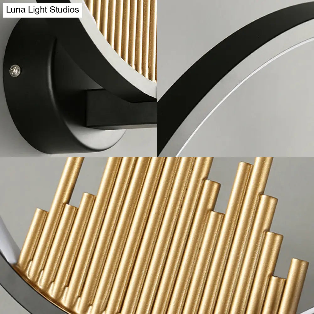 Modern Acrylic Halo-Ring Led Sconce Light In Black/White With Mountain Pattern - Warm Lighting