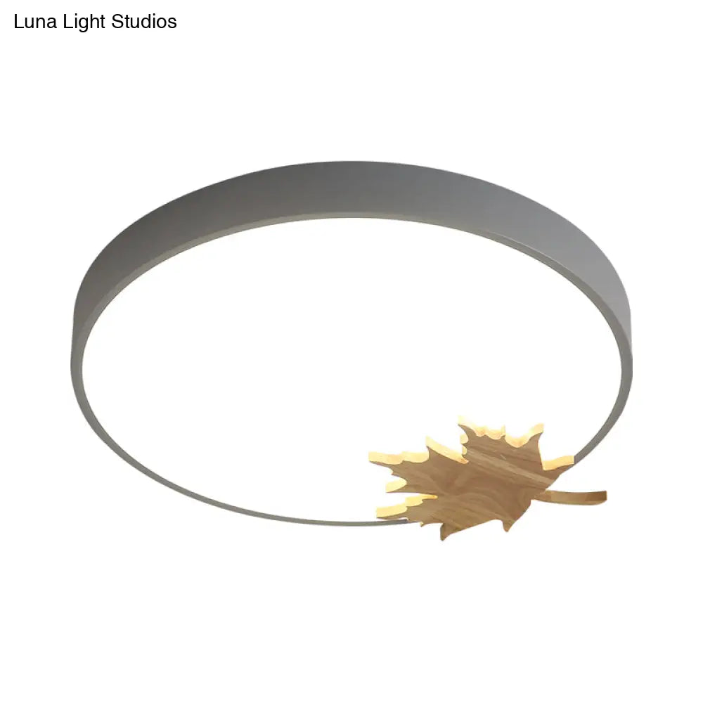 Modern Acrylic Led Drum Ceiling Mount Flush Light Fixture For Bedroom - Gray/White/Green With Maple