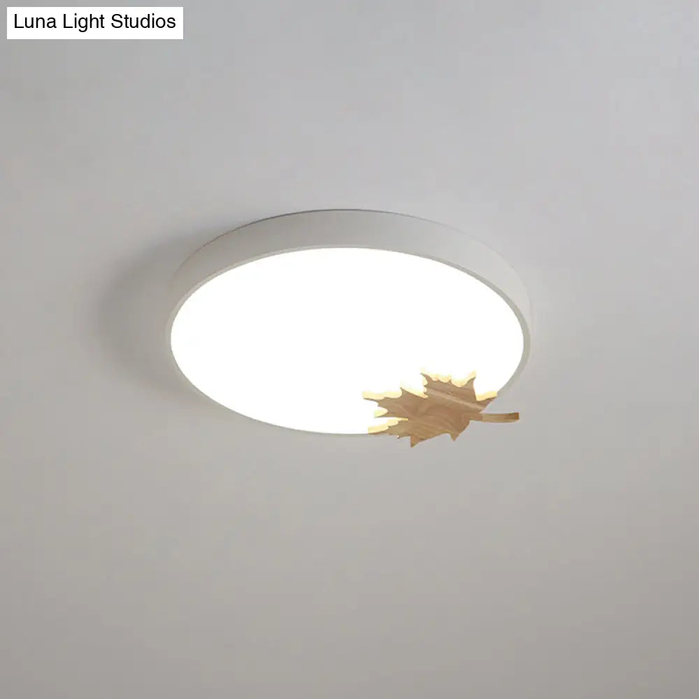 Modern Acrylic Led Drum Ceiling Mount Flush Light Fixture For Bedroom - Gray/White/Green With Maple