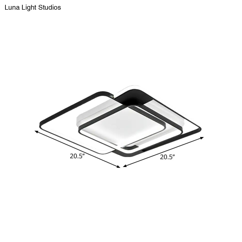 Modern Acrylic Led Flush Mount Light In Black - 16.5’/20.5’ Width Overlapping Design Perfect